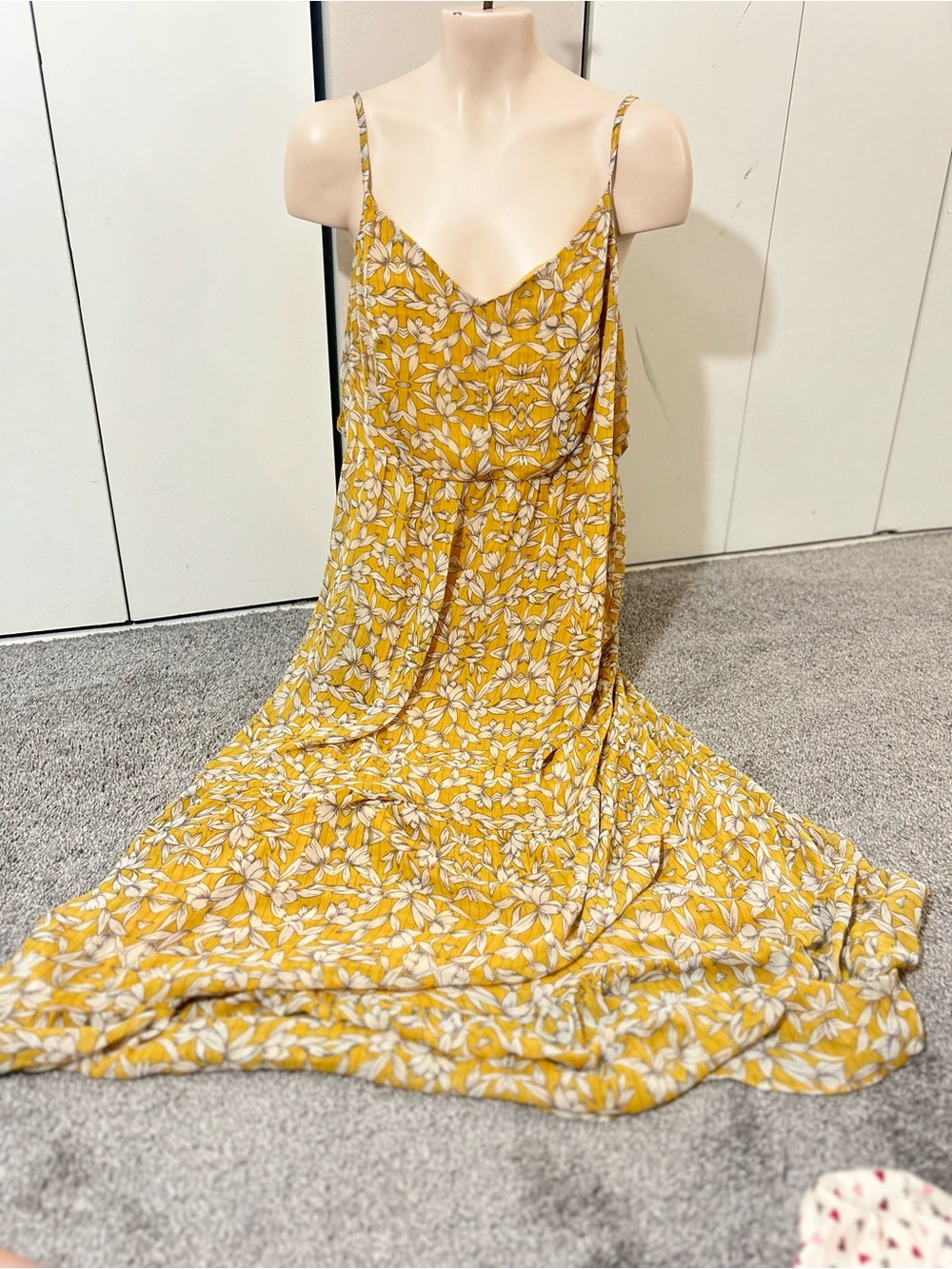 Yellow Floral Spaghetti-Strap Maxi Dress